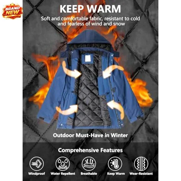 Men's Winter Ski Jacket Water Repellent Windproof Hooded Parka